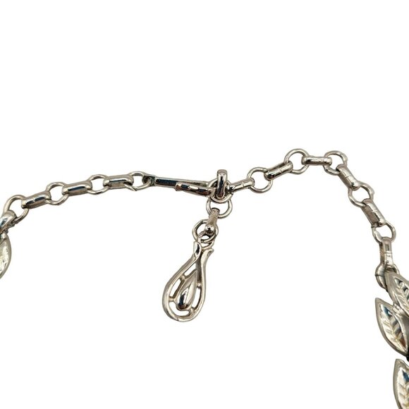 Coro Leaves Garland Necklace Choker 1950's Adjustable Length Hook Closure Silver - Picture 5 of 7